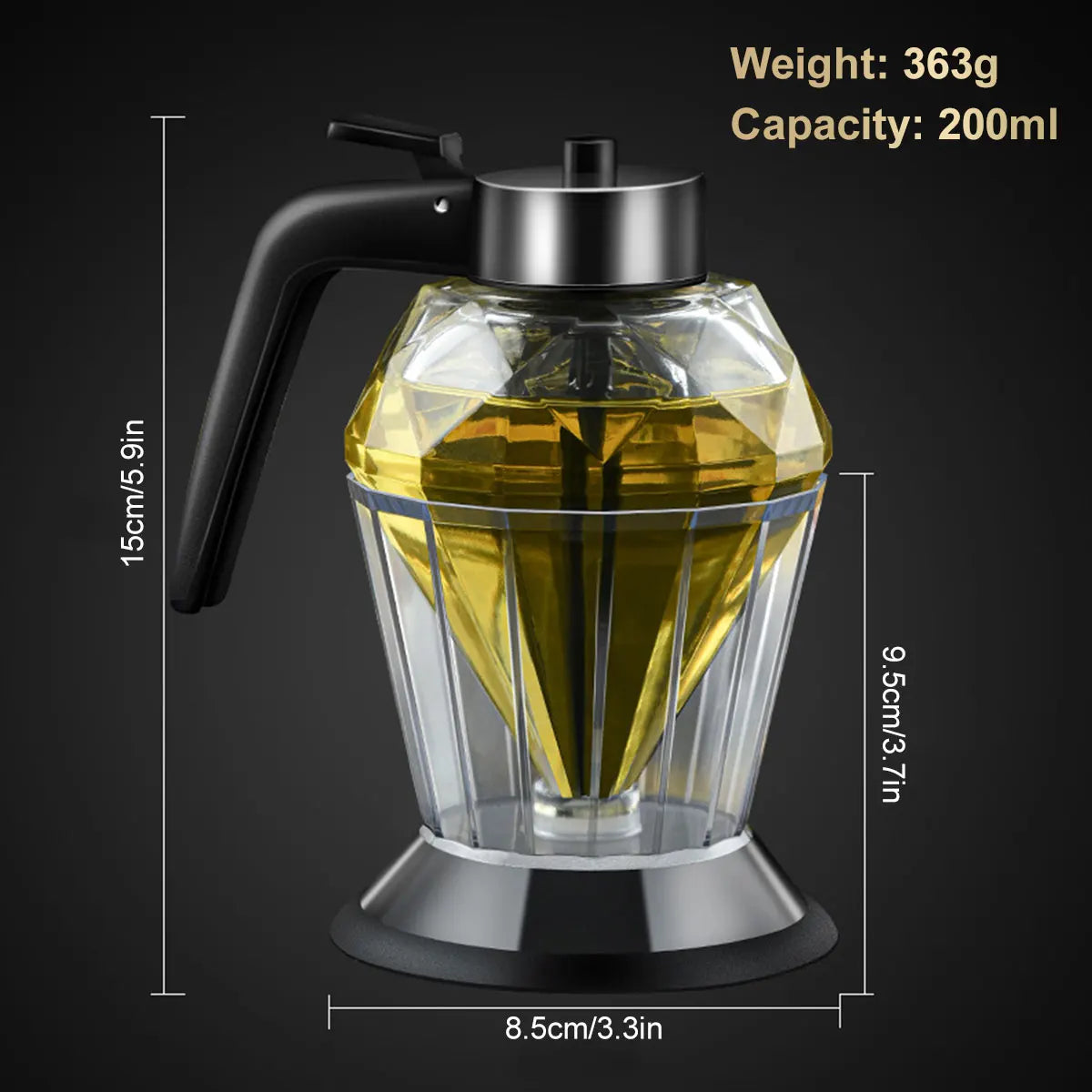 DiamondDrip Honey Dispenser: Glass Oil & Sauce Bottle 200ml