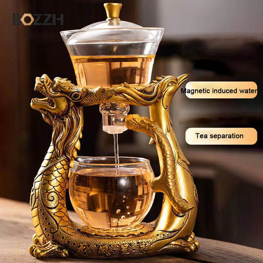 DragonWhirl Luxury Teapot: Magnetic Rotating Glass Teaware