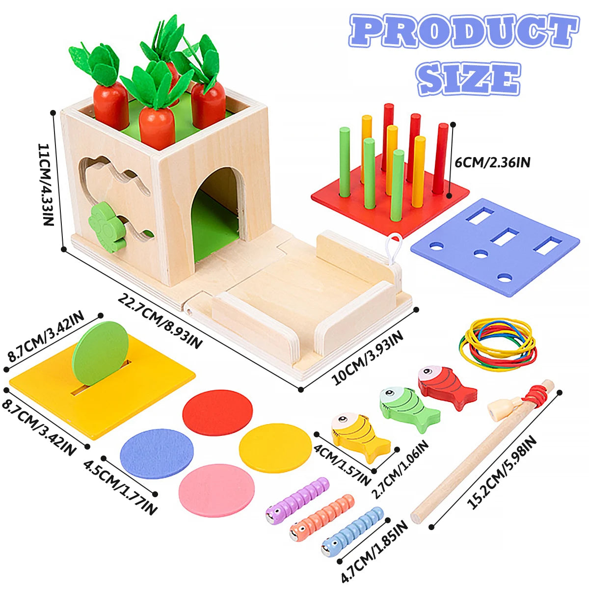 Montessori Mastery Garden: 8 in 1 Wooden Carrot & Shape Educational Toy